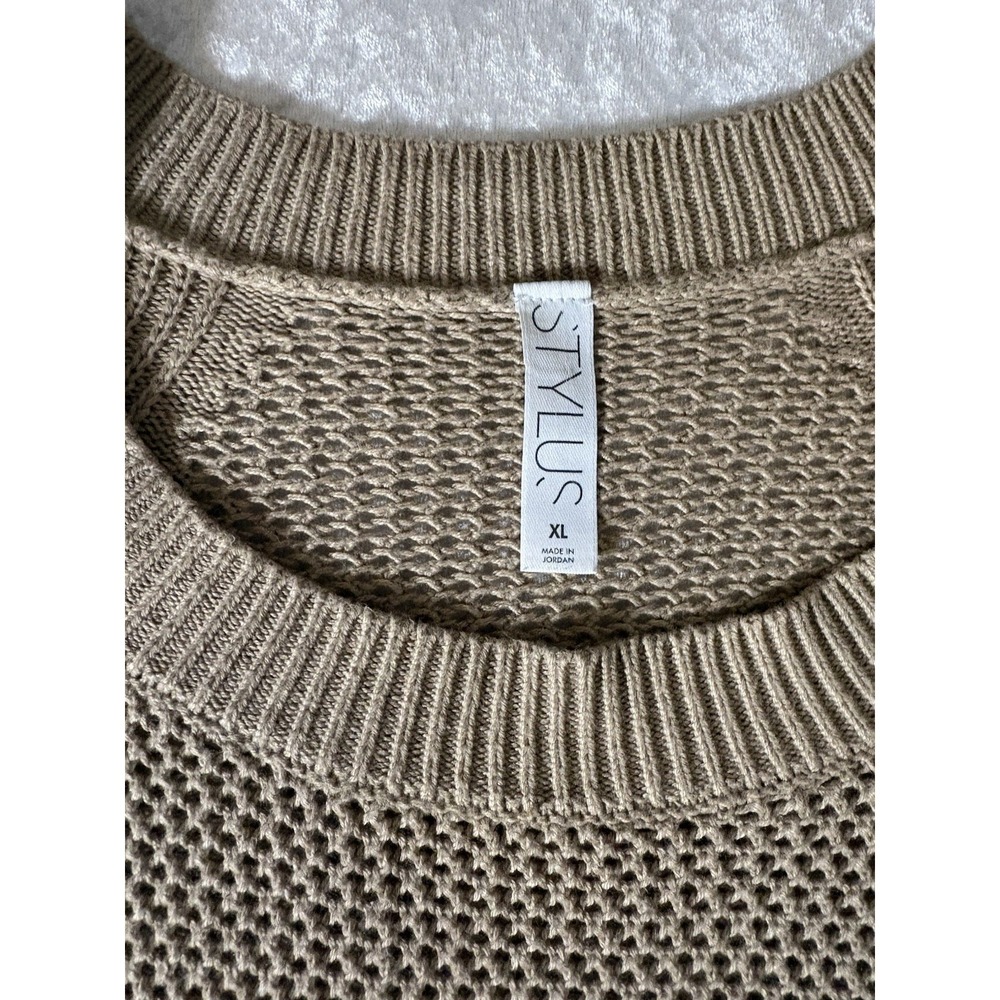 Stylus Beige Open-Knit Cotton Crew Neck Pullover Long Sleeve Lightweight XL - Picture 5 of 11